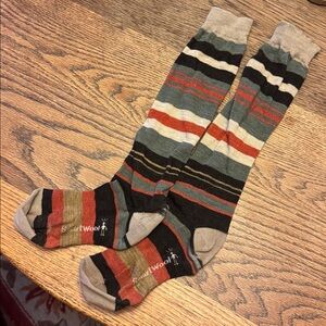 Smartwool womens M over the calf socks no cushion margarita striped tan orange